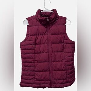 Land's End Maroon Quilted Full Zip Mock Neck Winter Puffer Vest, size 14…